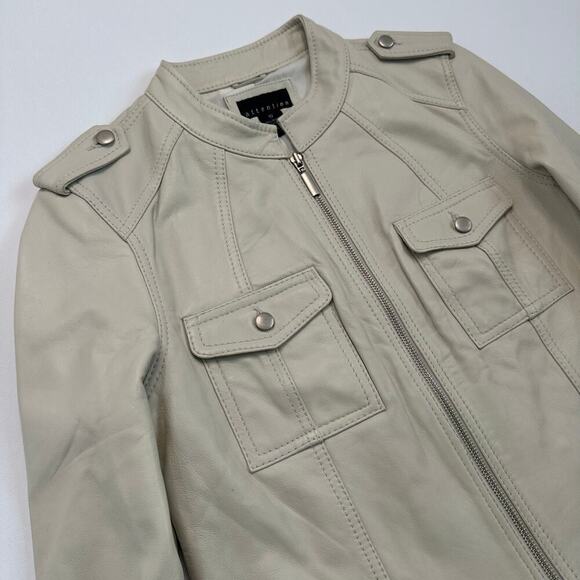 Attention Cream Leather Jacket - Racing, Moto, Military Style - Picture 2 of 7